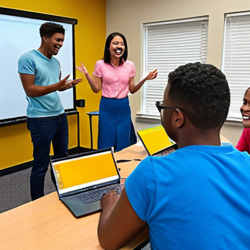 **A vibrant and engaging online class:** Depict a diverse group of students interacting enthusiastically during an online lesson. Include elements like interactive whiteboards with collaborative problem-solving, polls popping up on screens, and the teacher actively moderating a lively discussion in virtual breakout rooms. The scene should convey a sense of community, collaboration, and personalized learning experiences.